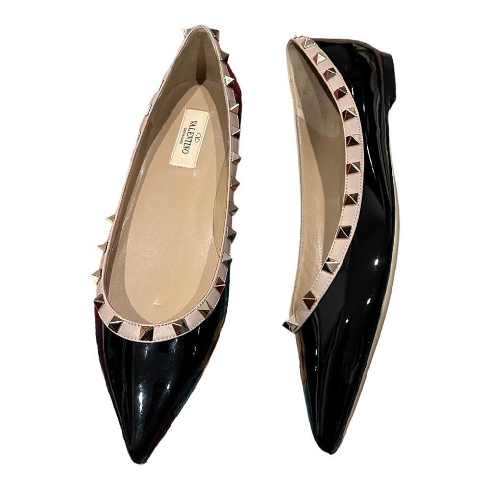 Valentino Garavani Rockstud Black Patent Leather Flats Size 39.5 NEW - Picture 2 of 12